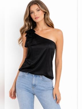 The Limited: Black One Shoulder Bow Top Size M